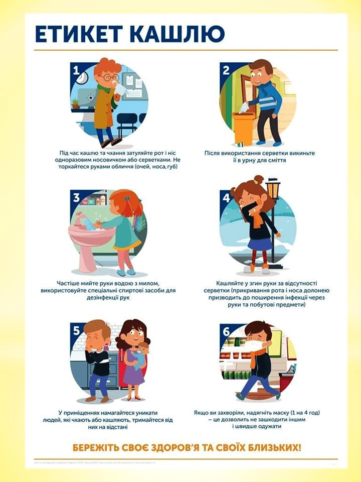 Дотримуйтесь респіраторної гігієни та етикету кашлю